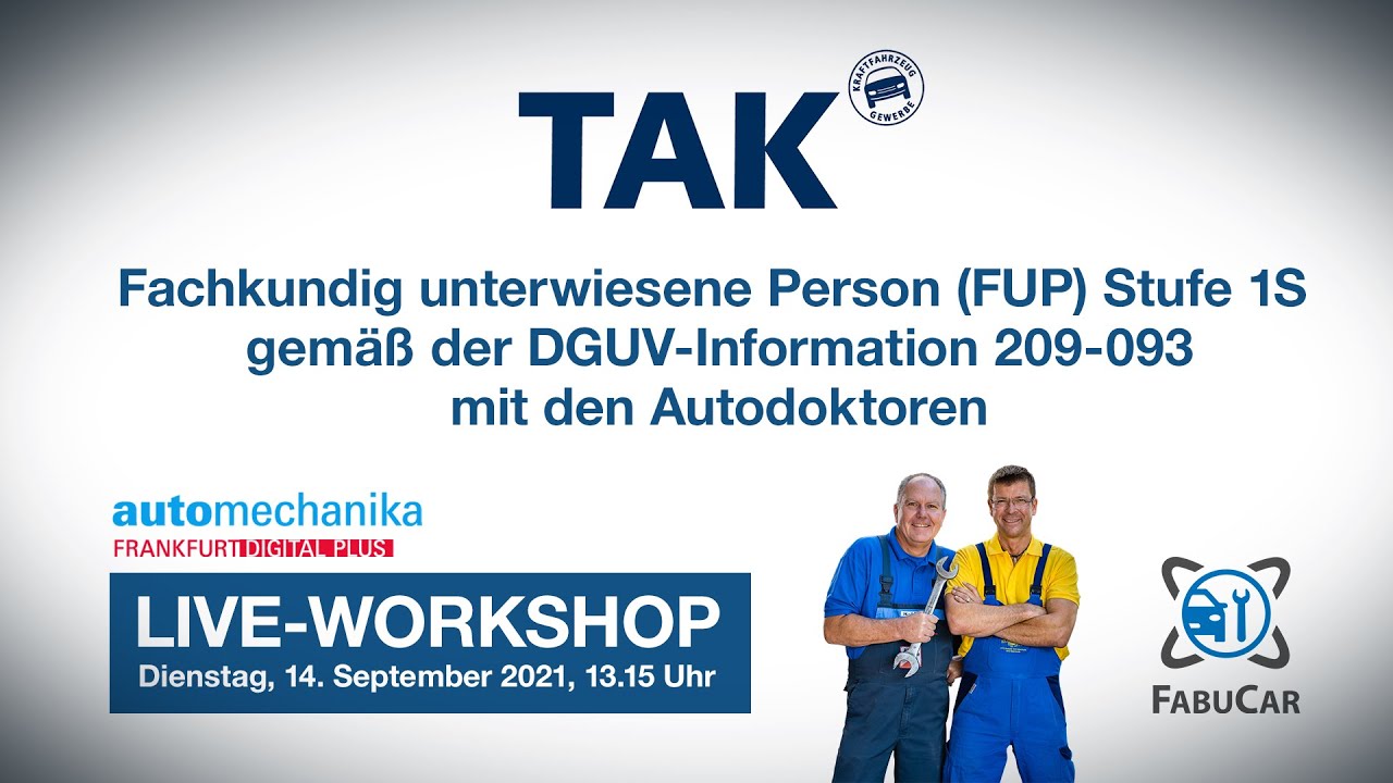 TAK-Workshop – Fachkundig unterw. Person Stufe 1S gem. der DGUV-Inf. 209-093 (mit den Autodoktoren)