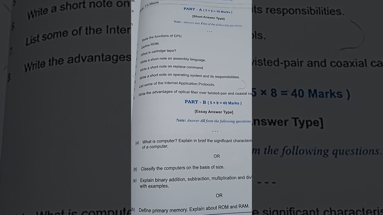 Degree ou 1st sem FIT important questions and model paper for bcom computers applications