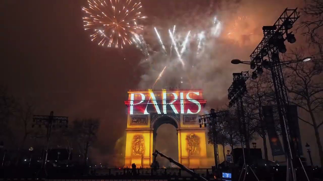 Happy New Year 2025! Paris fireworks at Champs-Elysées.