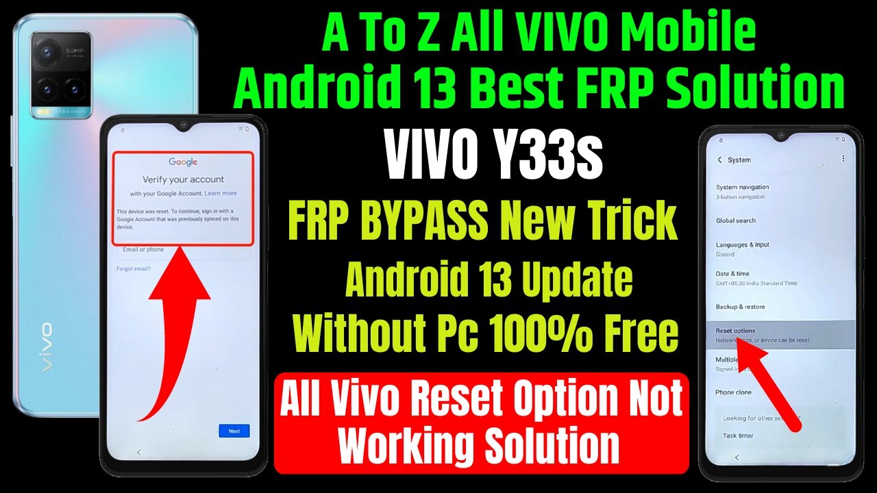 Vivo Y33s Frp Bypass New Trick 2023 ❌ Android 13 Update ❌ 👉Reset Options Not Working Solution👈