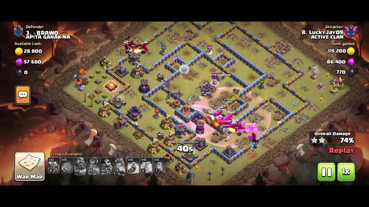 Th13 vs th15  @ClashOfClans replay, using drag attack with yeti and 3 clone. 