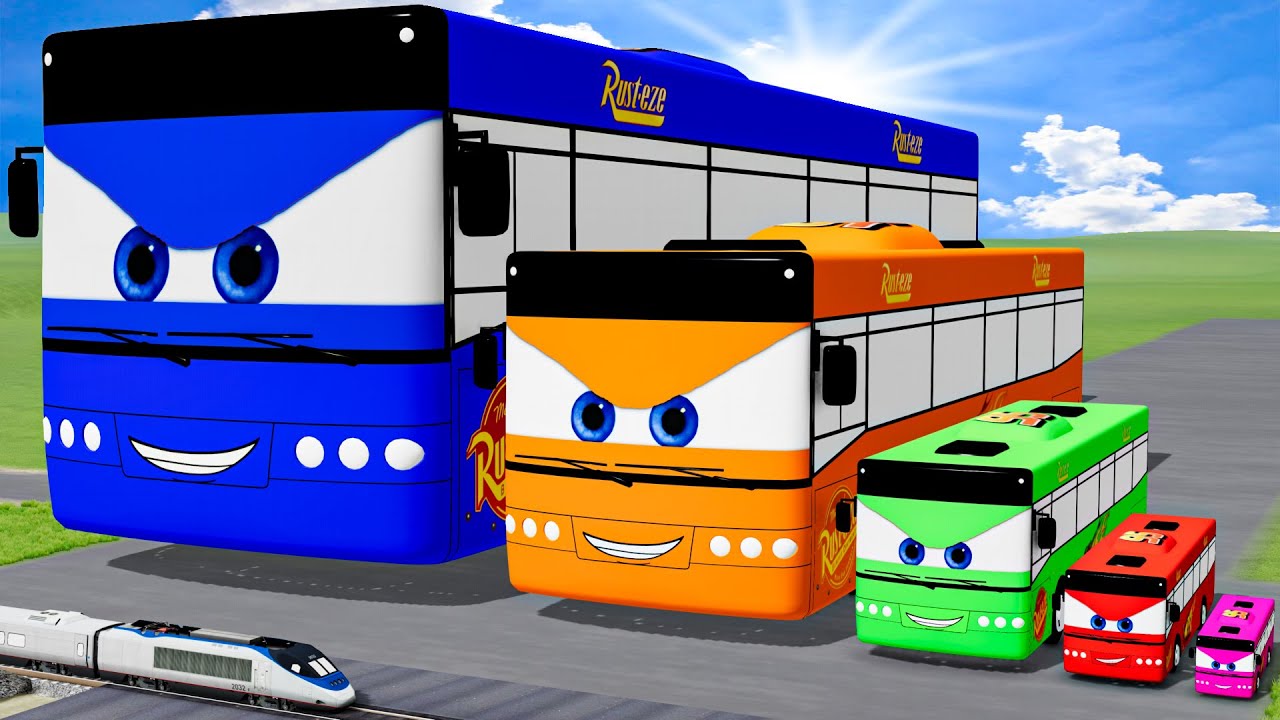 Big & Small Colors Bus Lightning Mcqueen vs Trains | BeamNG.drive