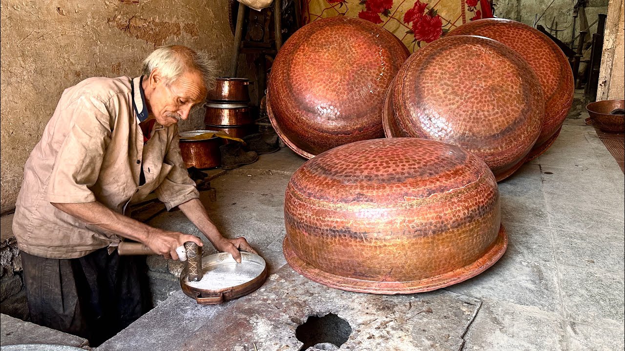 Coppersmithing: the process of whitening handmade copper pots and pans 🇮🇷😍