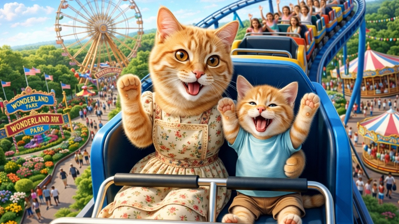 Mama Cat Takes Her Kitten to the Amusement Park 🎡🐱  Cute & Heartwarming Cat Family Adventure 💖