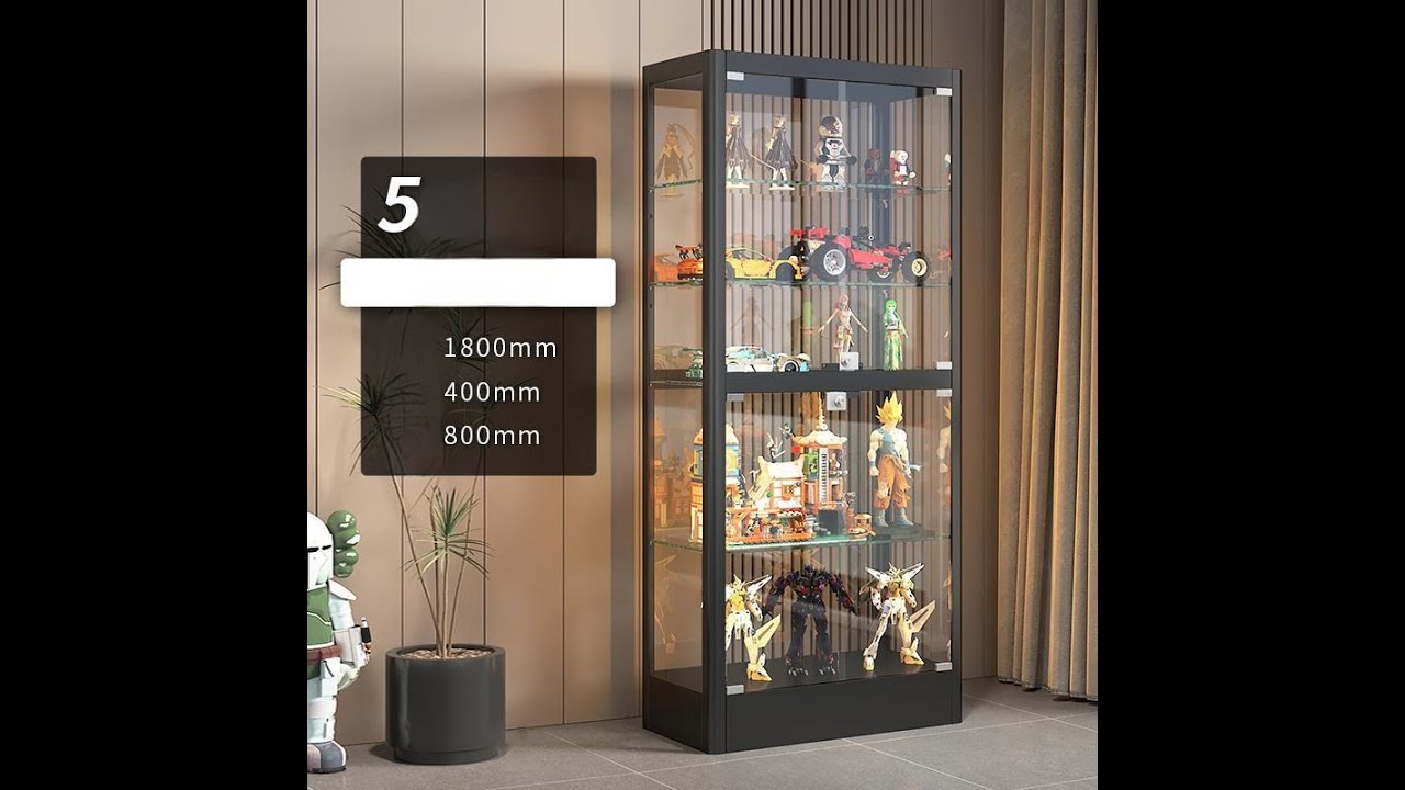 Double door glass display cabinet installation