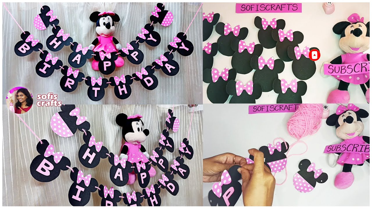Minnie Theme Birthday banner ideas for girls | birthday decoration ideas | DIY