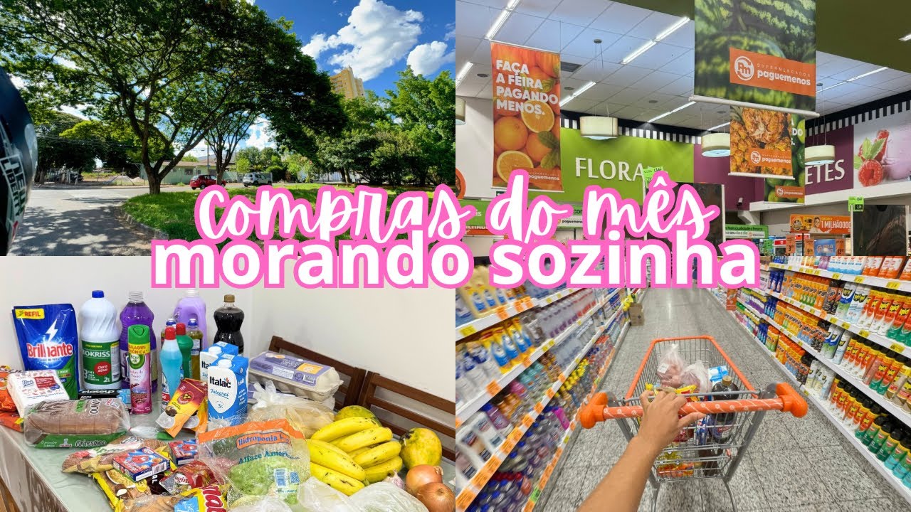 COMPRAS DO MÊS MORANDO SOZINHA| Vlog no mercado| Reposição dos itens essenciais + 🛒🛍️