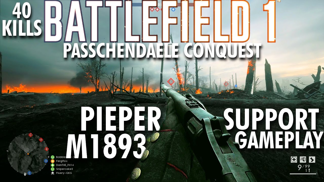 Pieper M1893 Support Gameplay - Battlefield 1 Conquest No Commentary