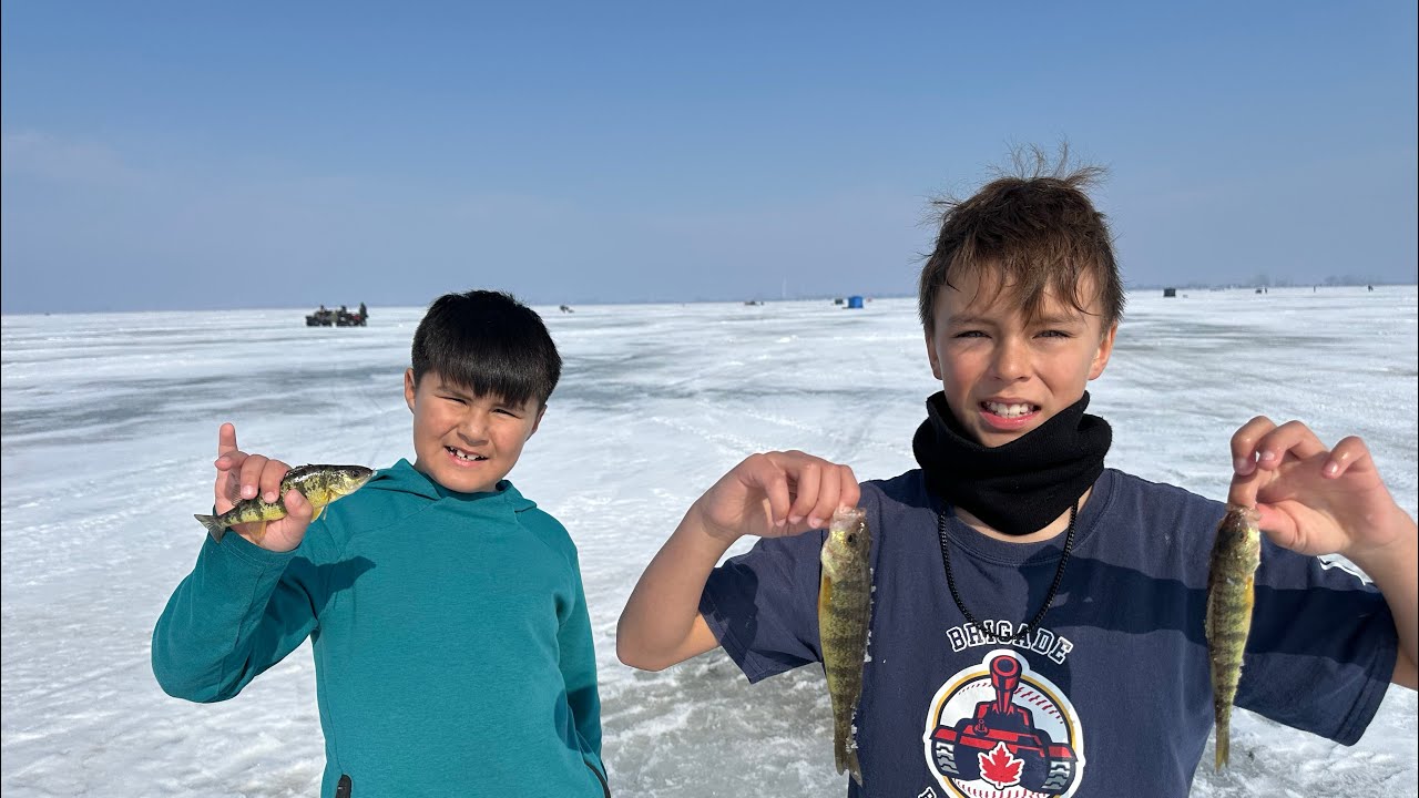 Ice fishing lake St. Clair