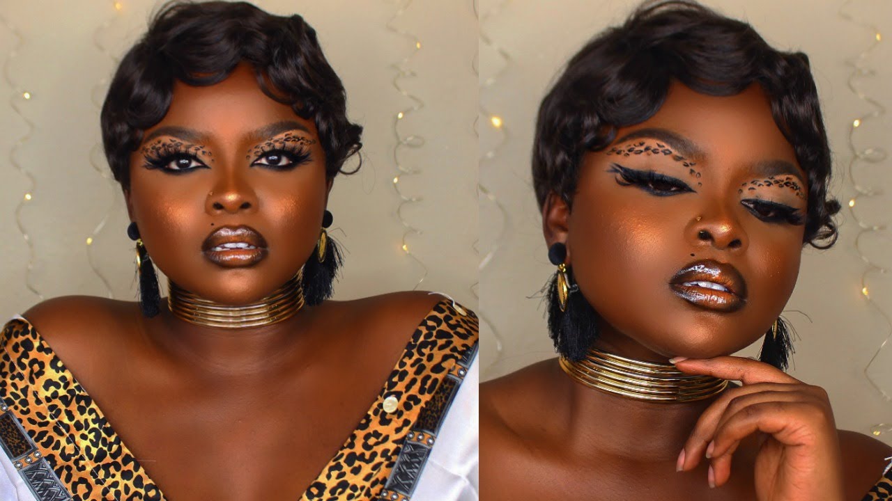 CHEETAH PRINT & WING LINER MAKEUP TUTORIAL | DARK SKIN | CONTOUR & HIGHLIGHT | Joys Akawung