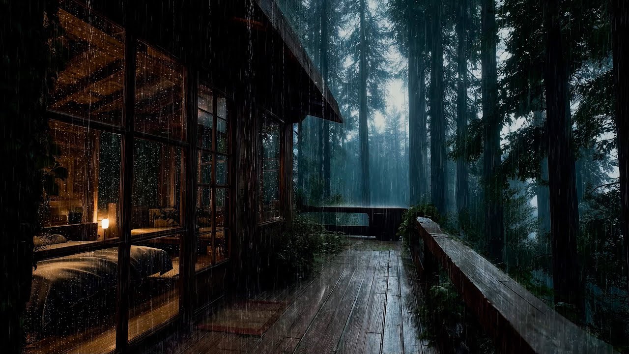 Calm Forest Cabin Rain at Night | 🌧️ Relaxing Rain and Piano Sounds to Help You Sleep
