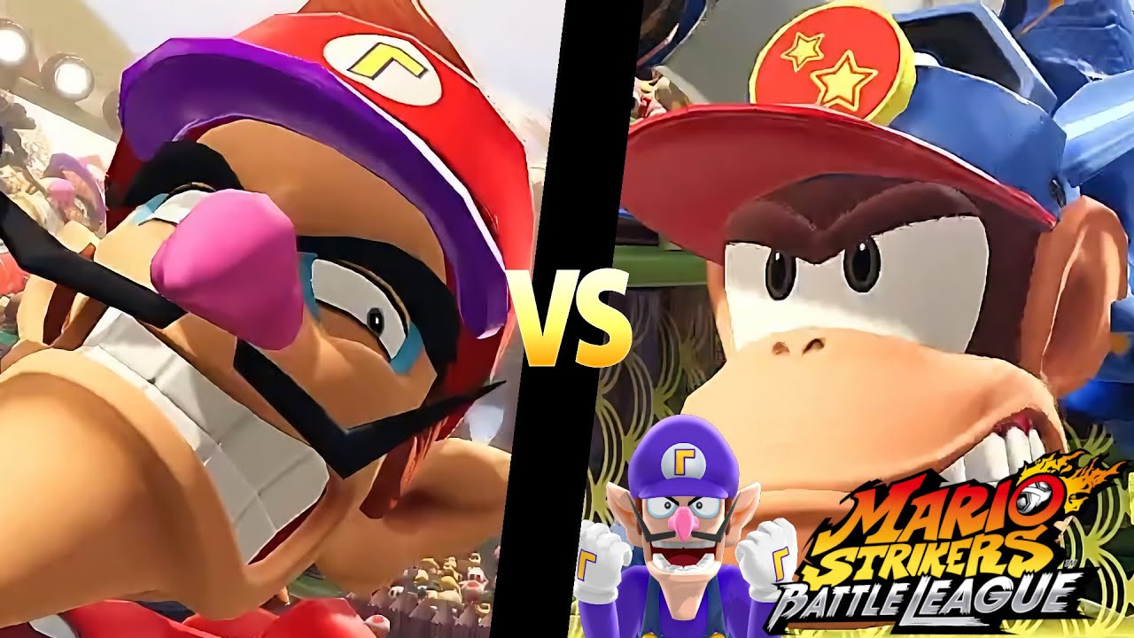 Mario Strikers Battle League Team Waluigi vs Team Diddy Kong in Jungle Retreat