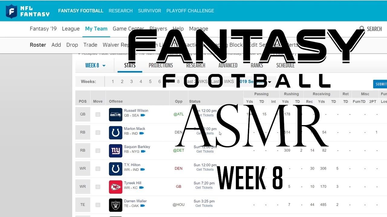 2019 Fantasy Football Week 8 Lineup Discussion (Whispered ASMR)