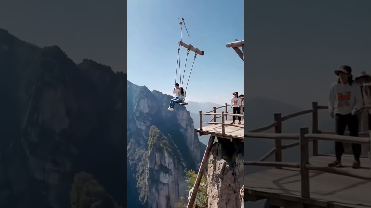 🥺Unbelievable! The couple plunged into the valley! #shorts #accident #swing #cliff #ride