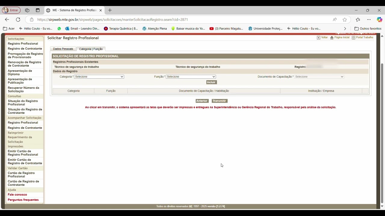 SIRPWEB - Como Emitir o Requerimento ( Registro Profissional TST)