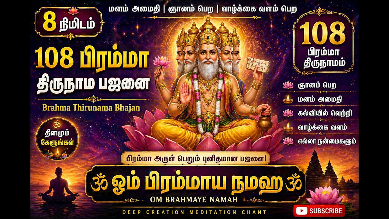 ஓம் பிரம்மாய நமஹ | 8 நிமிடம் 108 பிரம்மா திருநாம பஜனை | Deep Creation Meditation Chant