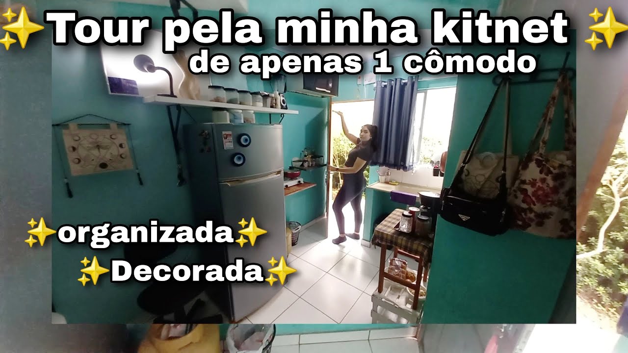 Tour pela minha kitnet de apenas 1 c&ocirc;modo + Dicas de como organizar kitnet pequena morando sozinha✨️