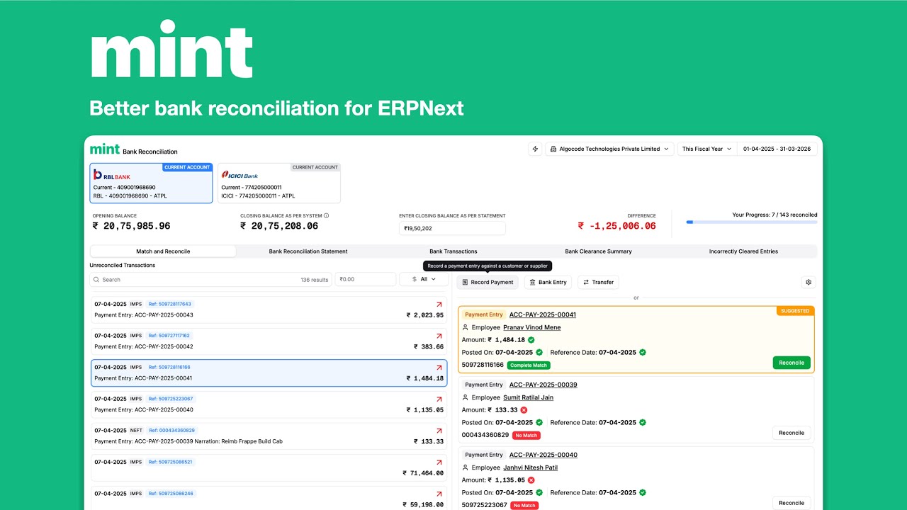 Introducing Mint - Better Bank Reconciliation for ERPNext
