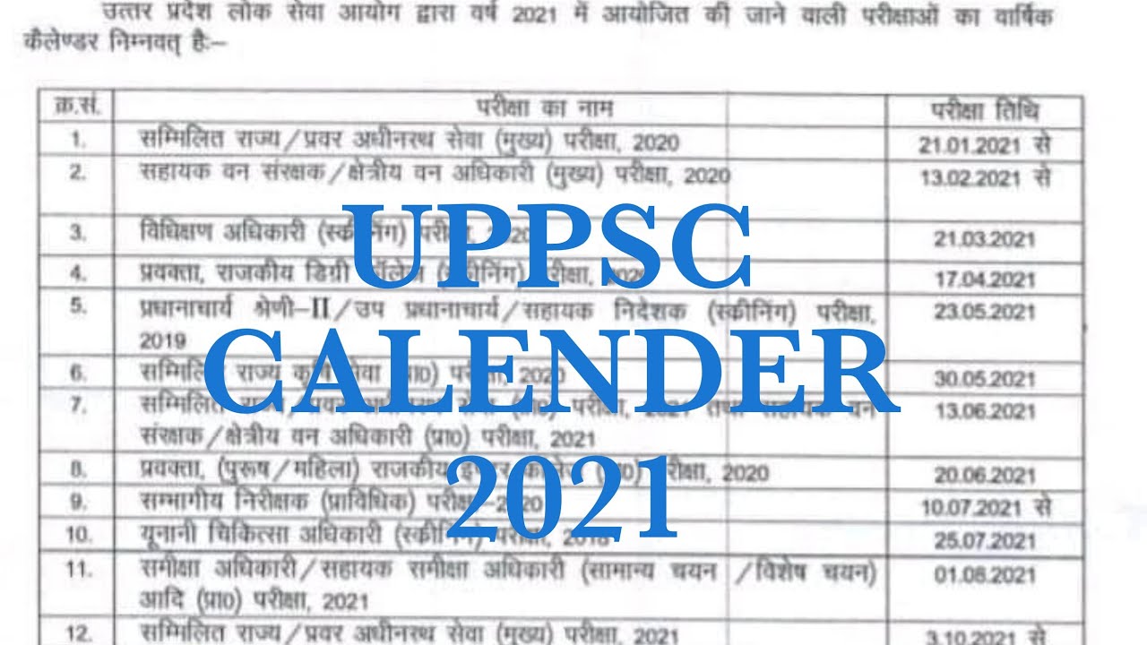 UPPSC Calendar 2021