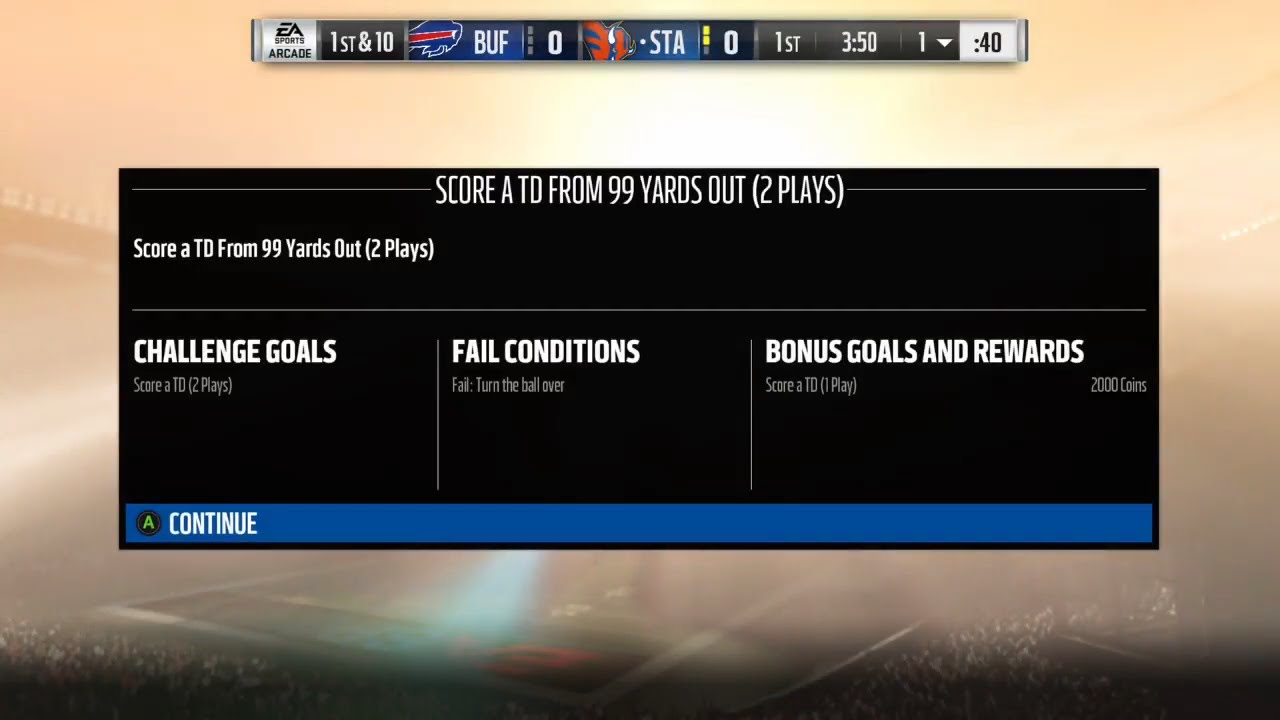 Madden 18 ultimate Team Score a TD from 99 yards out 2 plays Bills Legend Gauntlet Solo
