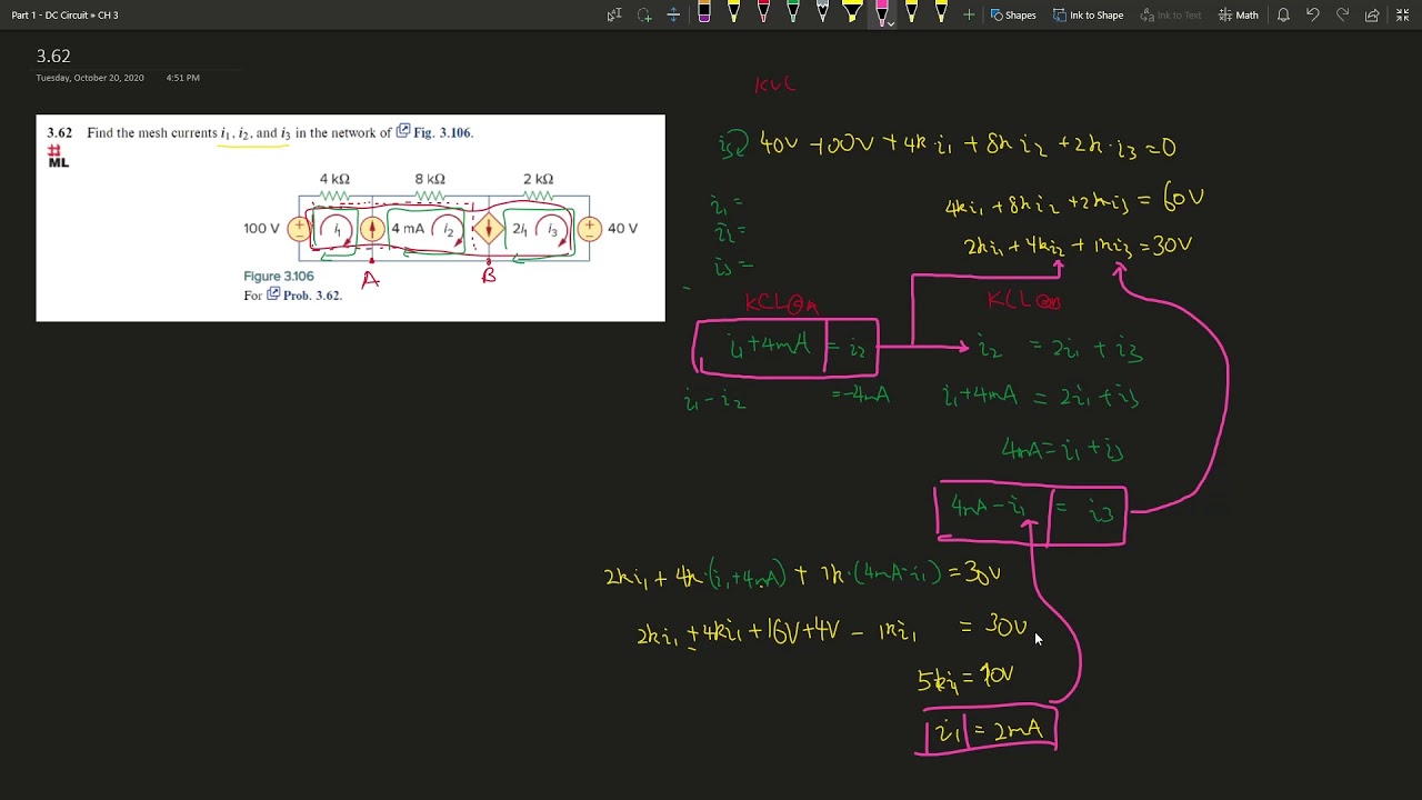 3.62 Find the mesh currents i1, i2, and i3 in the network of Fig. 3.106.