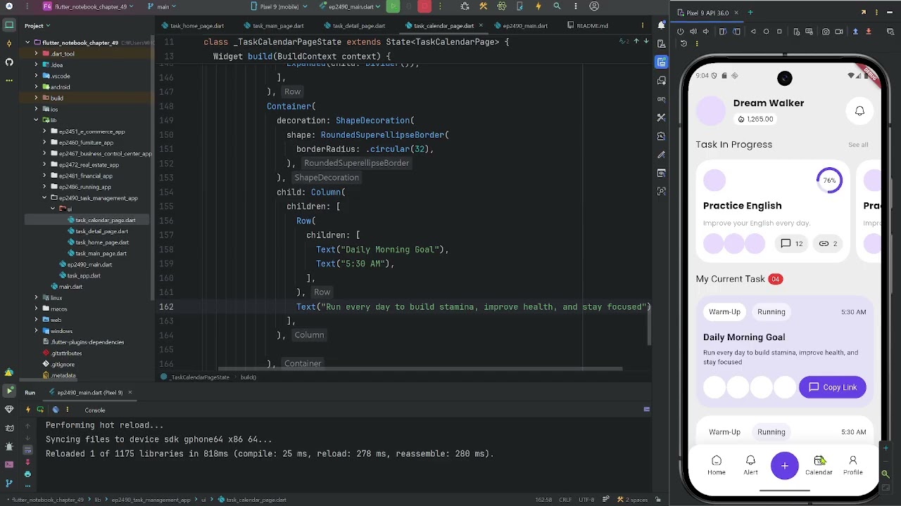 [Flutter] Flutter Live Coding EP2496 (Task Management Mobile App UI Part 7)