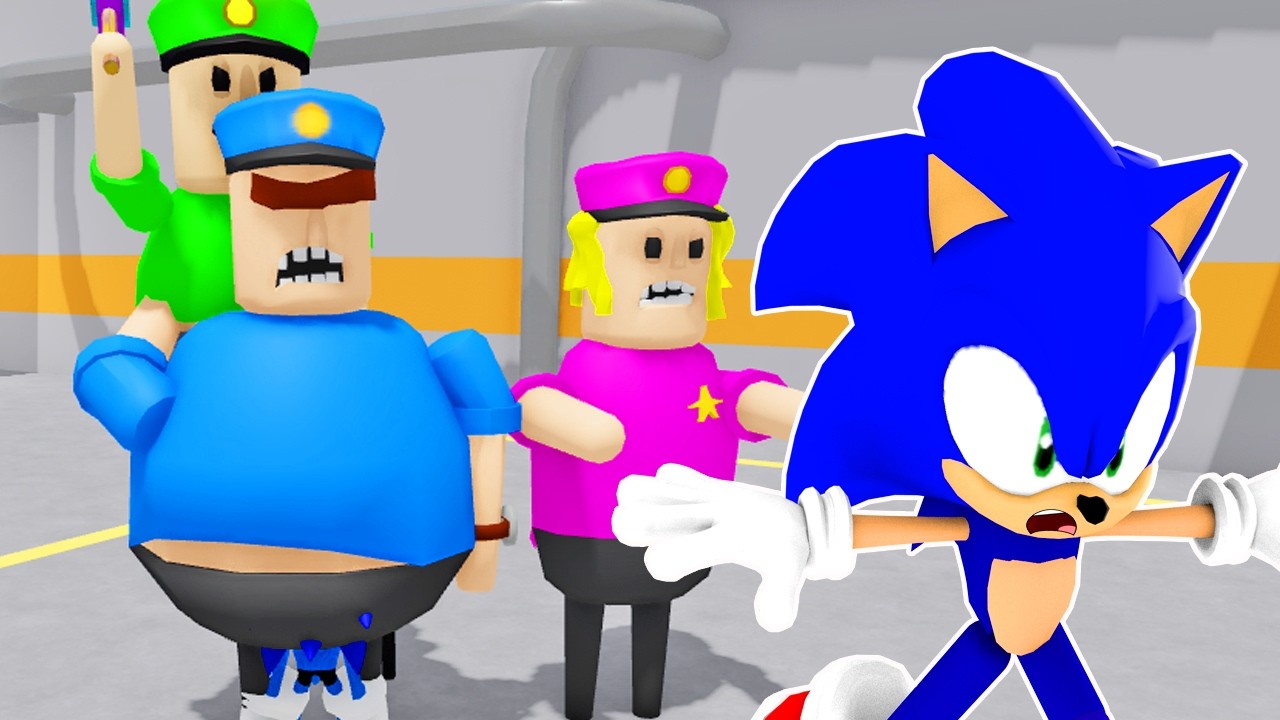 Sonic Plays Roblox Escape from the Barry Police Family (Scary obby)