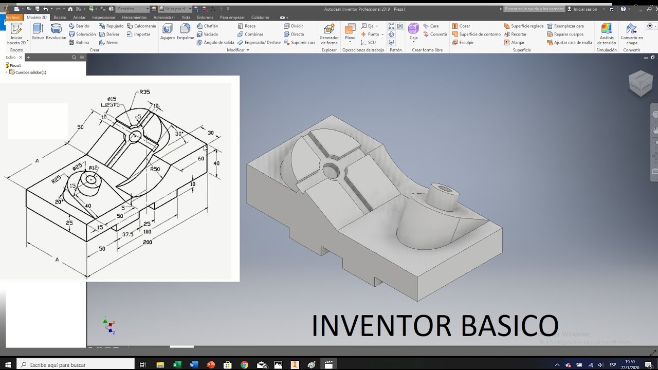 Ejercicio 2 Básico Nivel intermedio - Autodesk Inventor