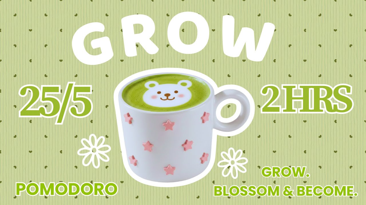 𝓰𝓻𝓸𝔀 𝔀𝓲𝓽𝓱 𝓶𝓮 🍵 2-HOUR Matcha Addicted Study Session| 25/5 Pomodoro |🎧Aesthetic Lofi | 🎶 Pink Noise 