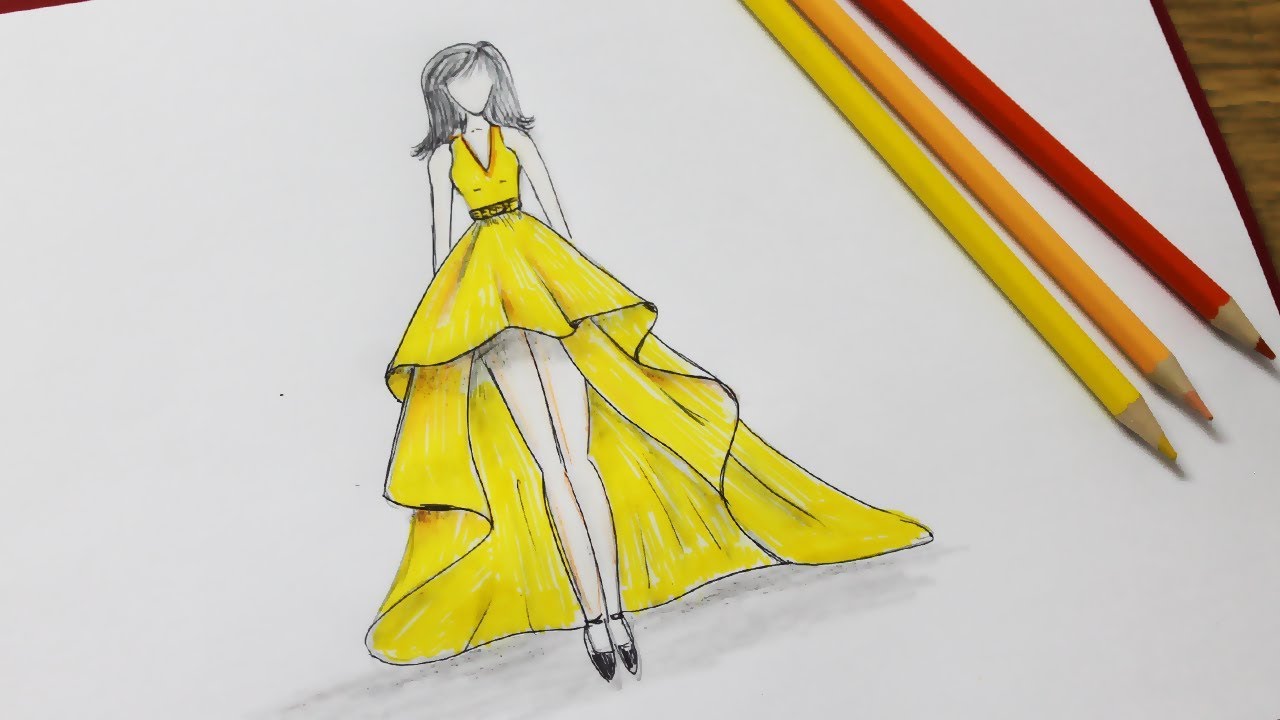 How to draw a dress design - Dresses Drawing step by step