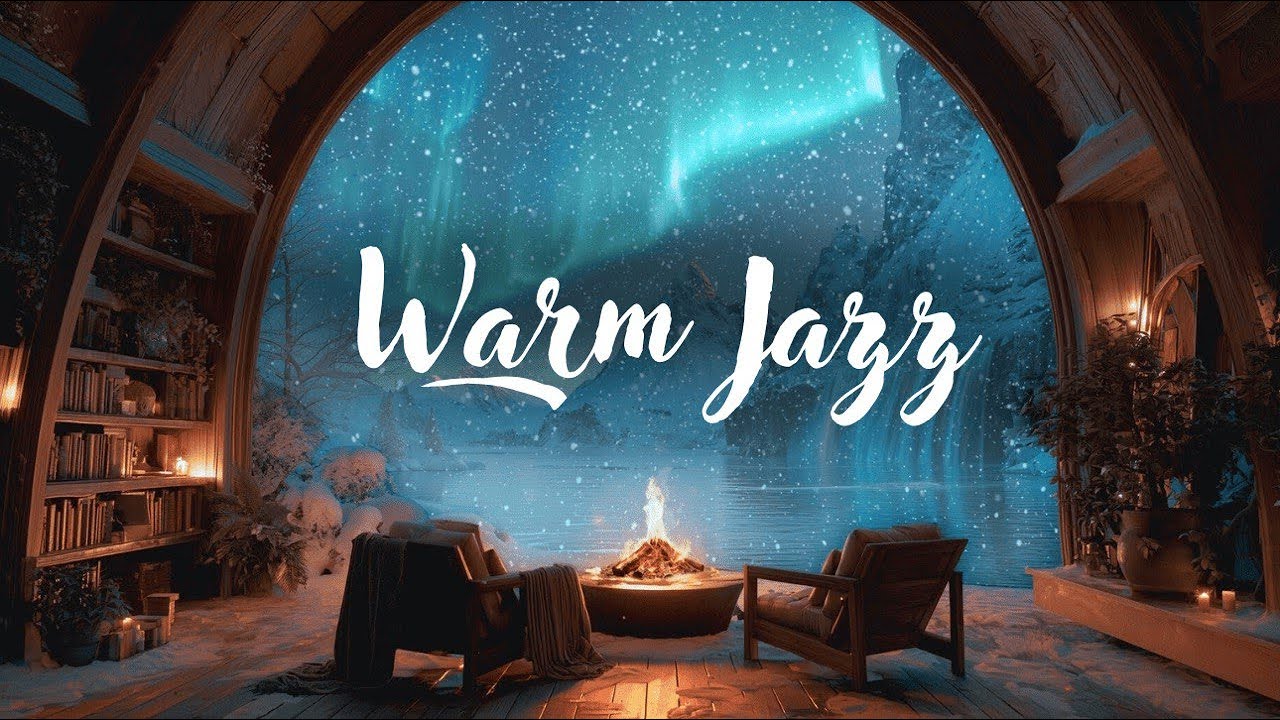 Warm Jazz & Fireplace Ambience ❄️ Cozy Winter Cabin with Mountain View for Sleep, Relax