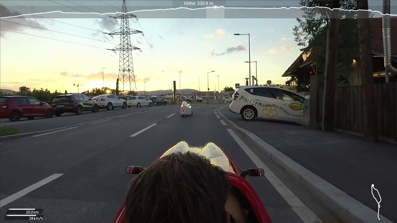 Velomobilfahrt DF XL + WAW   abendliche Fahrt nach Graz mit Regen