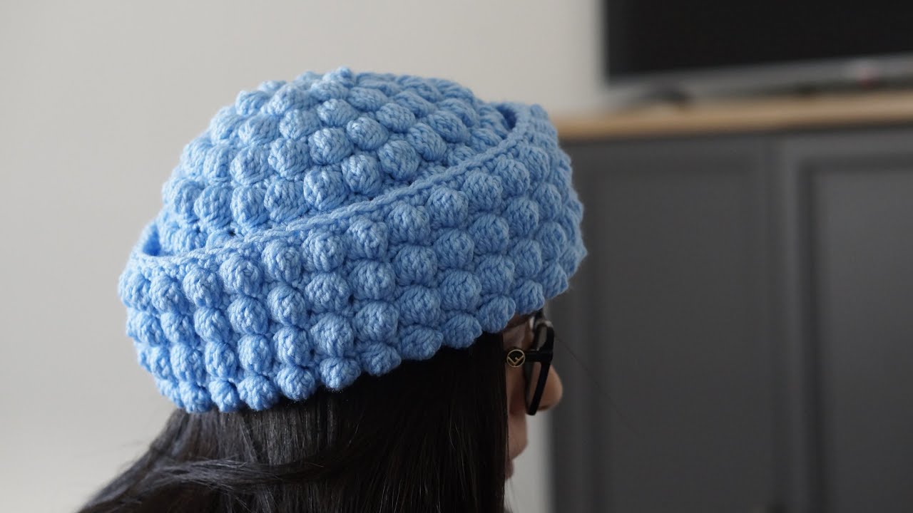 Left-handed: How to crochet the bobble stitch Sailor hat 