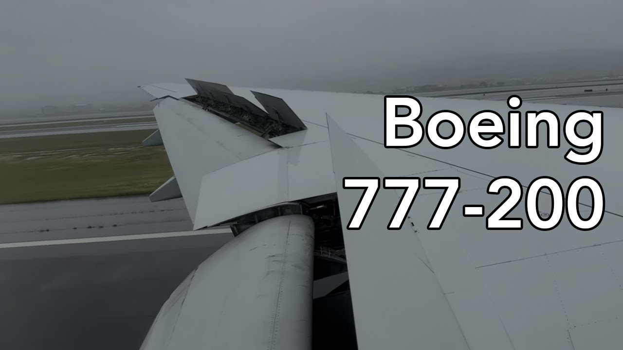 [4K] FOGGY & WET 777-200 Approach & Landing at San Francisco Intl GREAT FLAP SOUNDS