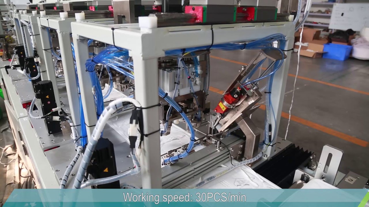 Automatic foldable head strip mask production line video
