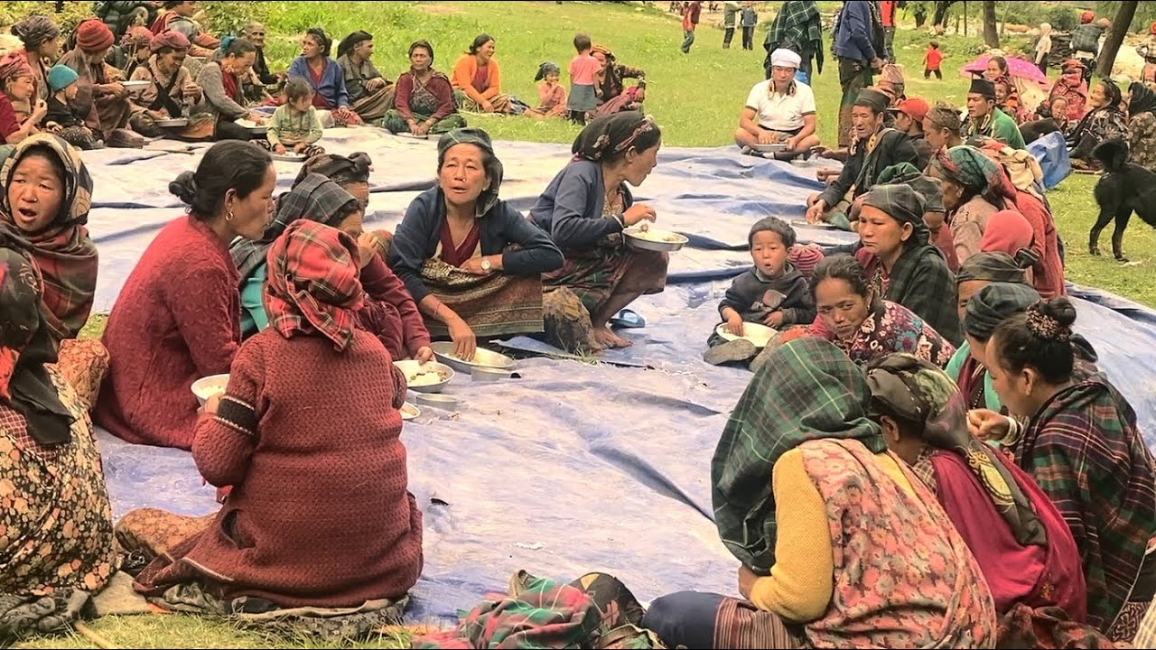 Villagers have been gathered together to have a dinner on the occasion of Bisauna ceremony.