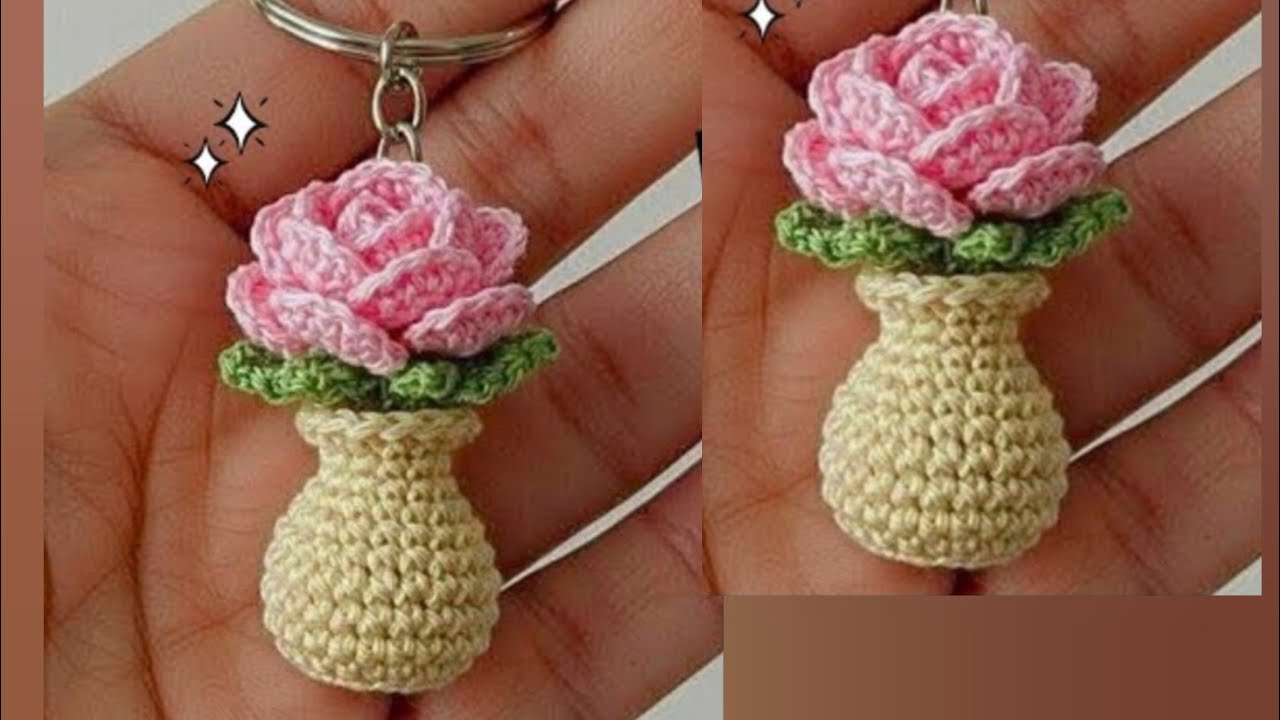 How to make a crochet flower pot key chain 🌹