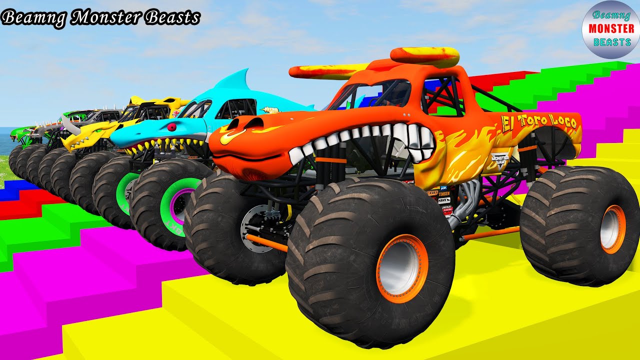 Monster Truck Transport on Triple Flatbed Trailer – BeamNG Monster Beasts #146