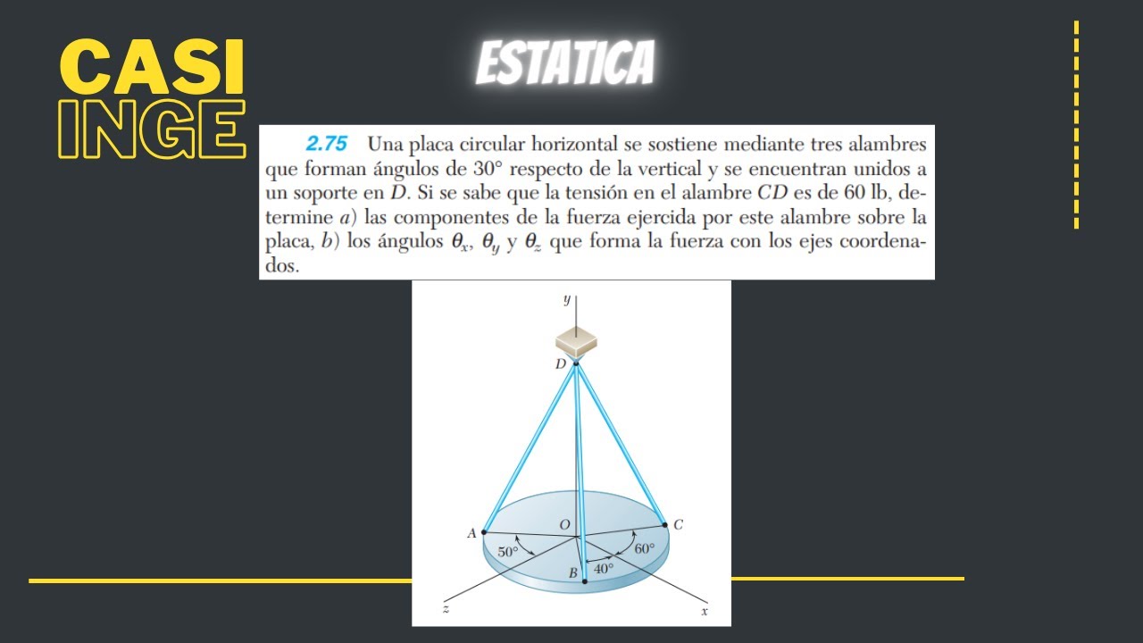 Ejercicio 2.75 | Estática Beer-Johnston. Una placa circular horizontal se sostiene mediante tres