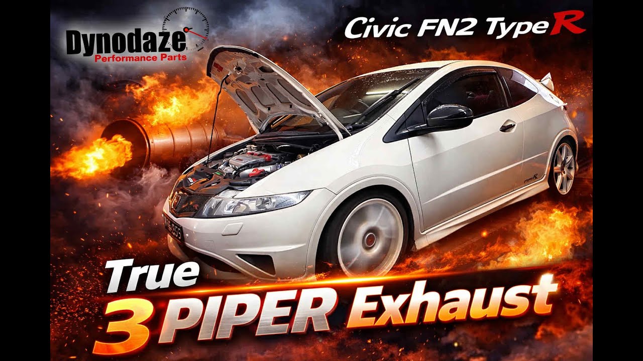 Выхлопная система Piper Exhausts True 3 дюйма для этого Honda Civic FN2 TypeR цвета Champ White.