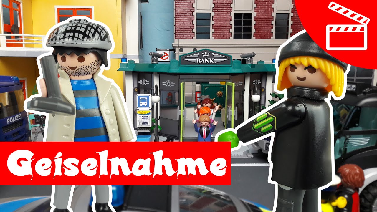 Geiselnahme beim Banküberfall - SEK -Playmobil Polizei Feuerwehr Film deutsch - stop motion | Plegus