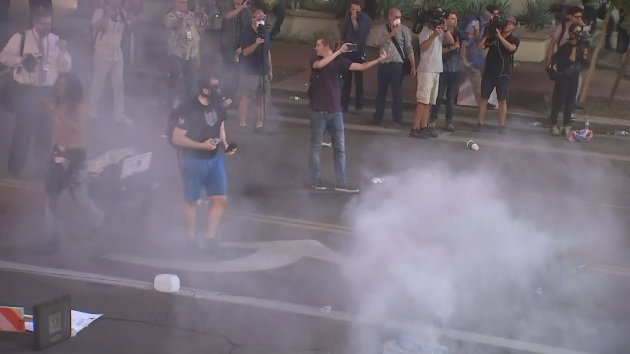 Phoenix police's non-lethal arsenal on display during Trump protest