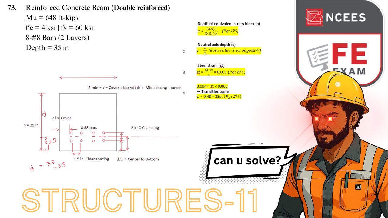 STRUCTURES FE Exam Review 73: Doubly reinforced Beam #FECivil #civilengineering #usa
