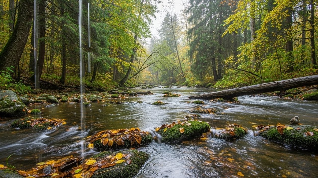 Relaxing Natural Rain Sounds with Gentle River Flow for Meditation, Sleep, and Relaxation