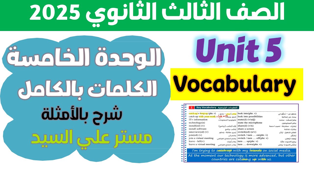 كتاب المعاصر انجليزي للصف الثالث الثانوي 2025 كلمات يونت 5 كاملة بالأمثلة