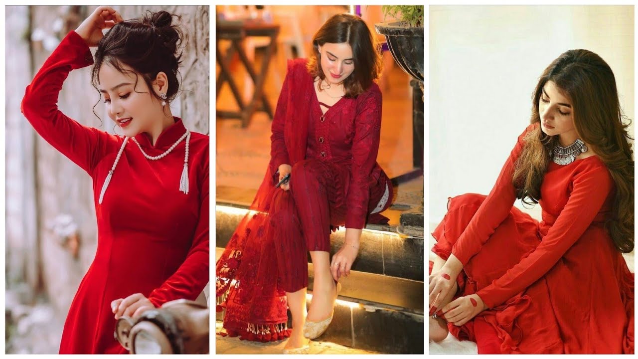 Very Stylish girls photos in red dresses || girls photoshoot ideas || girls dpz