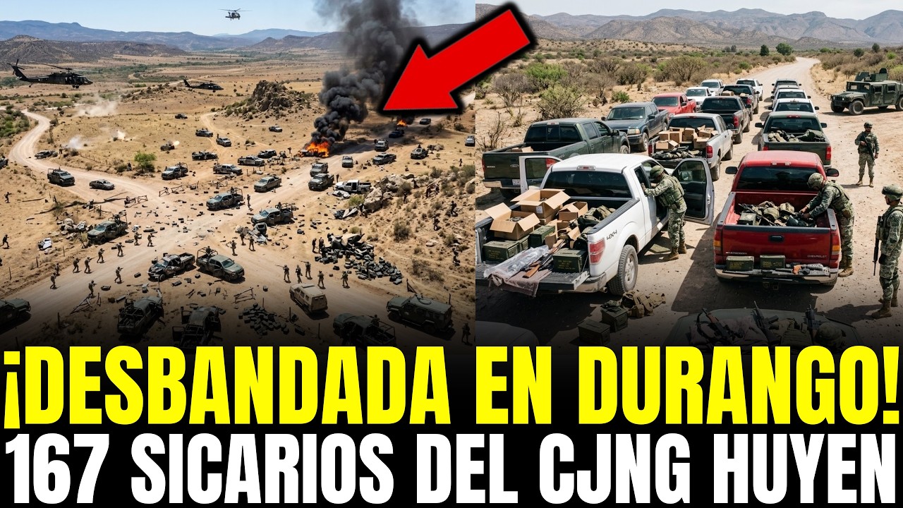 &iexcl;DESBANDADA en DURANGO! 167 SICARIOS HUYEN y DEJAN 29 CAMIONETAS REPLETAS de ARMAS