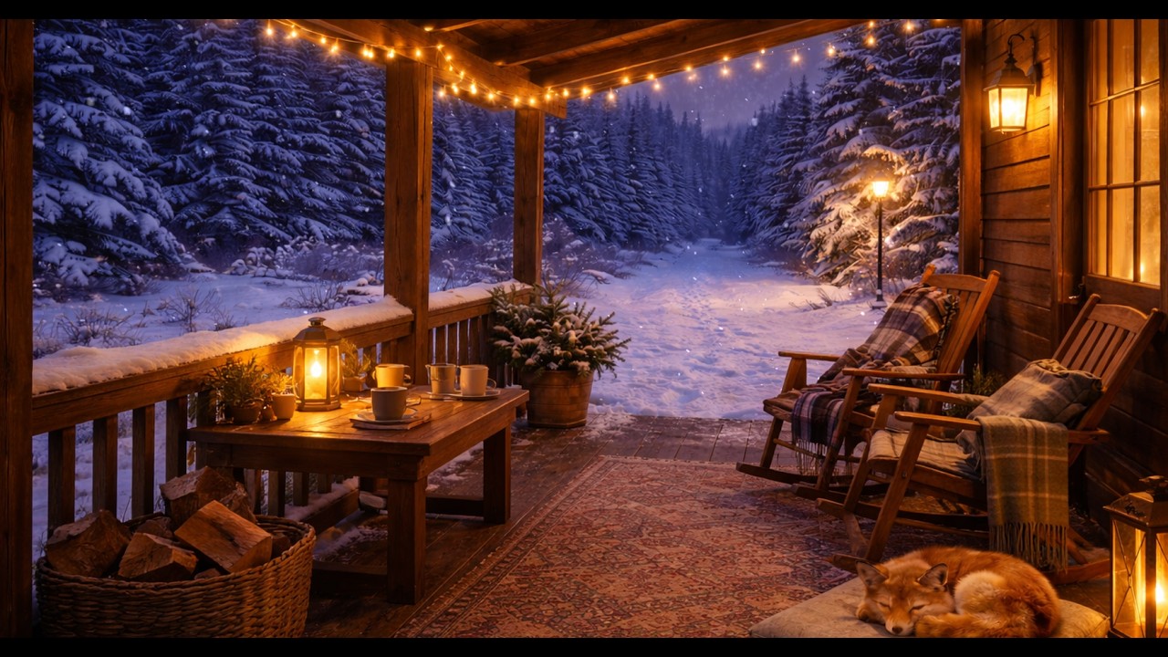 Cozy Winter Cabin at Dusk |Warm Relaxing Jazz Ambience