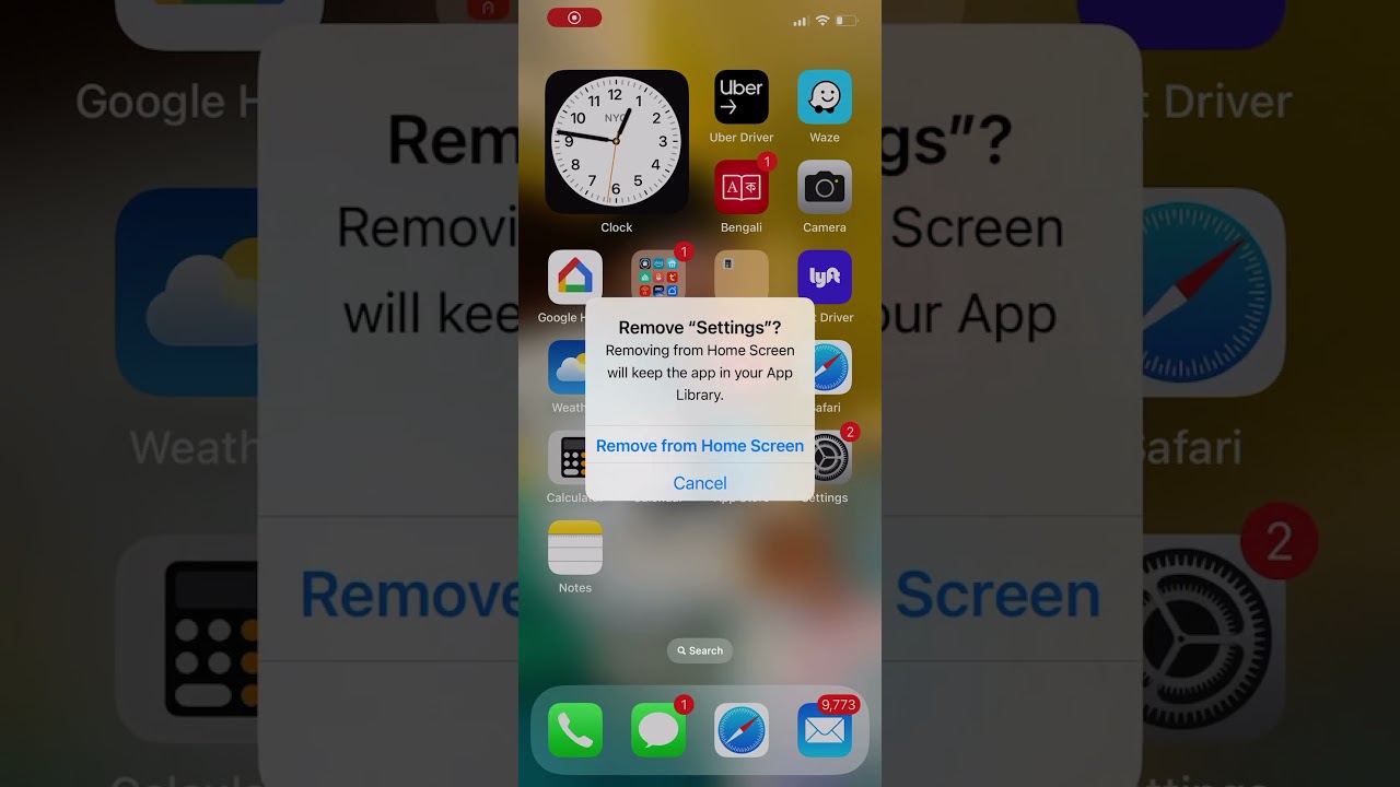 iPhone or Home Screen Delete App Settings