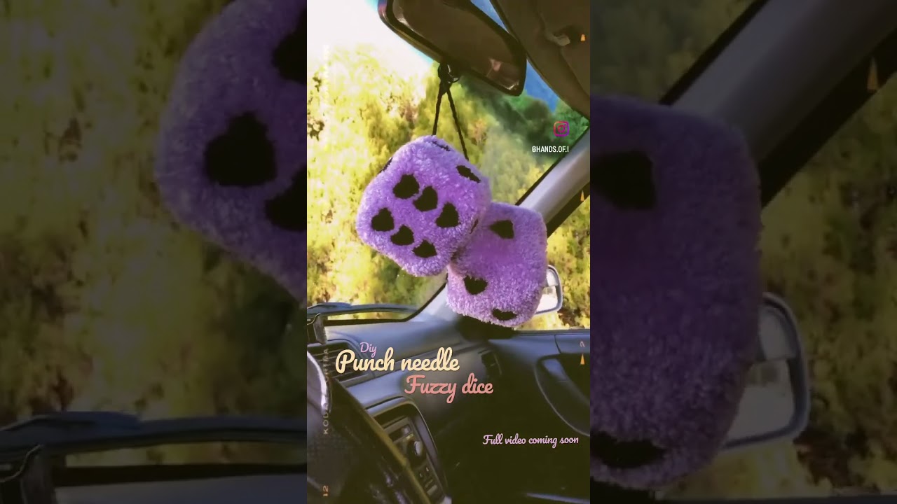 I made punch needle fuzzy dice😎💜 #punchneedleart #punchneedle #fuzzydice #diycrafts #handmade